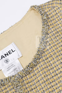 シャネル ジャケット CHANEL 11C イエロー グレー シルバー ノーカラー クロップド ツイード グリポワボタン 46