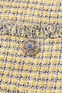 シャネル ジャケット CHANEL 11C イエロー グレー シルバー ノーカラー クロップド ツイード グリポワボタン 46