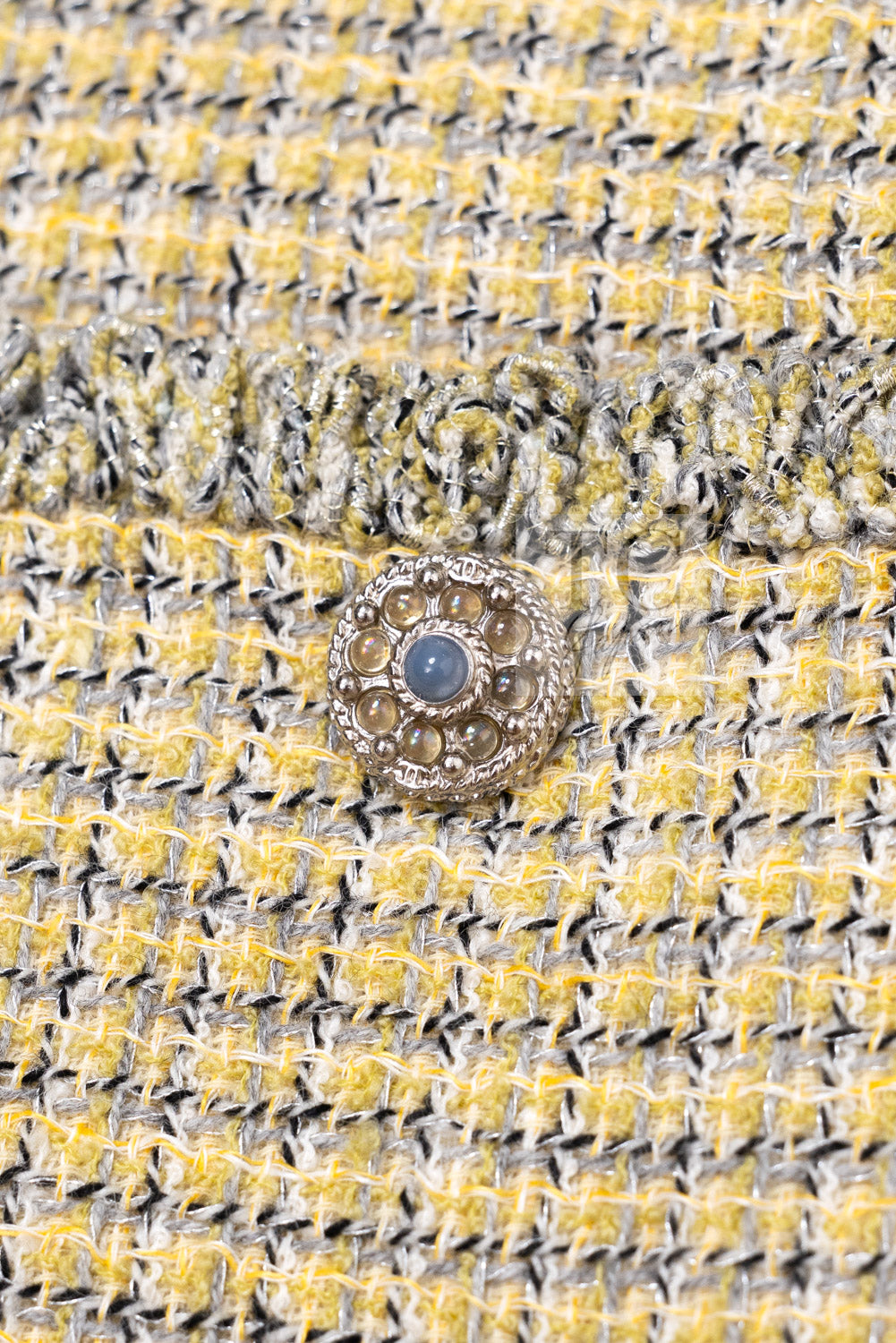 シャネル ジャケット CHANEL 11C イエロー グレー シルバー ノーカラー クロップド ツイード グリポワボタン 46