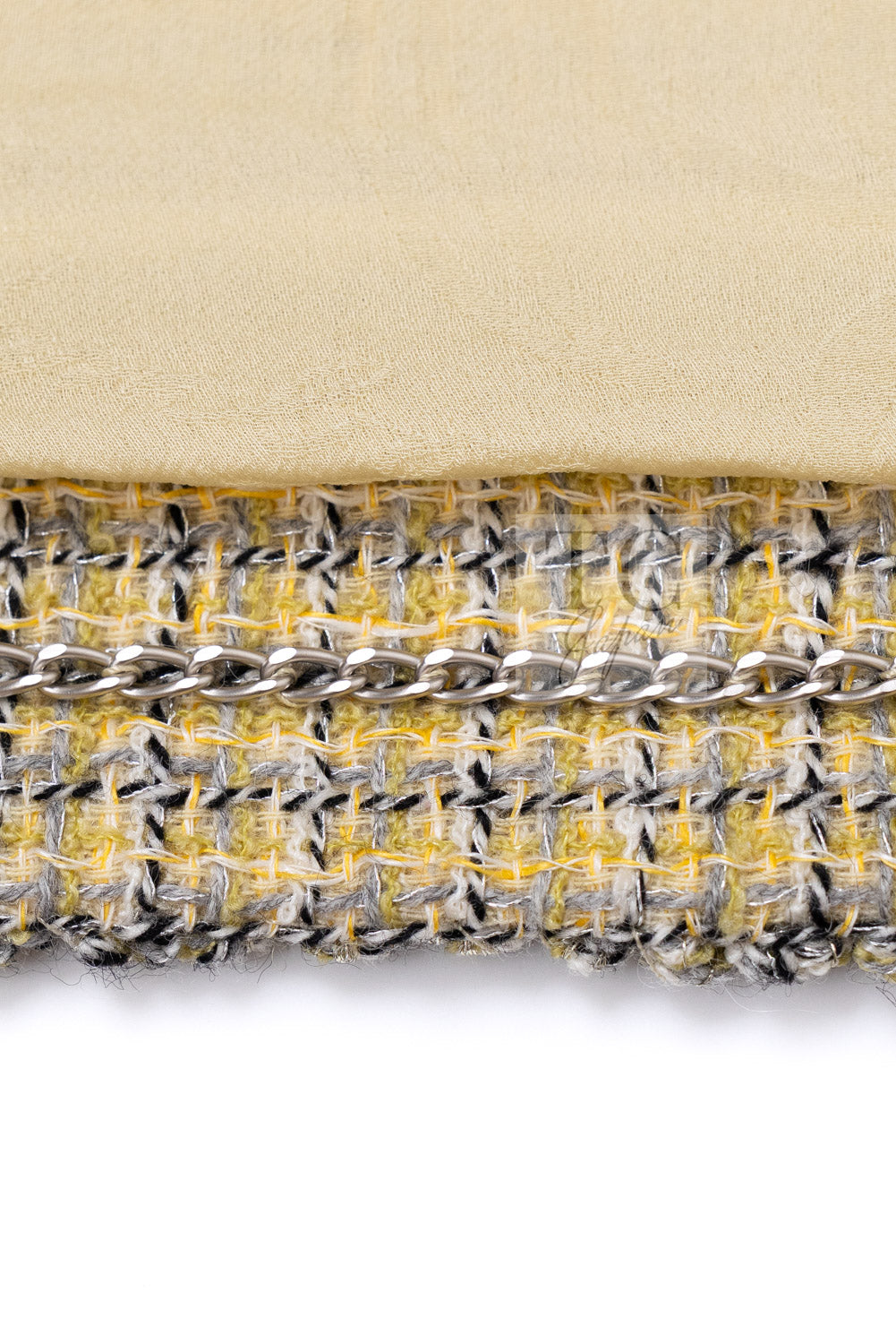 シャネル ジャケット CHANEL 11C イエロー グレー シルバー ノーカラー クロップド ツイード グリポワボタン 46