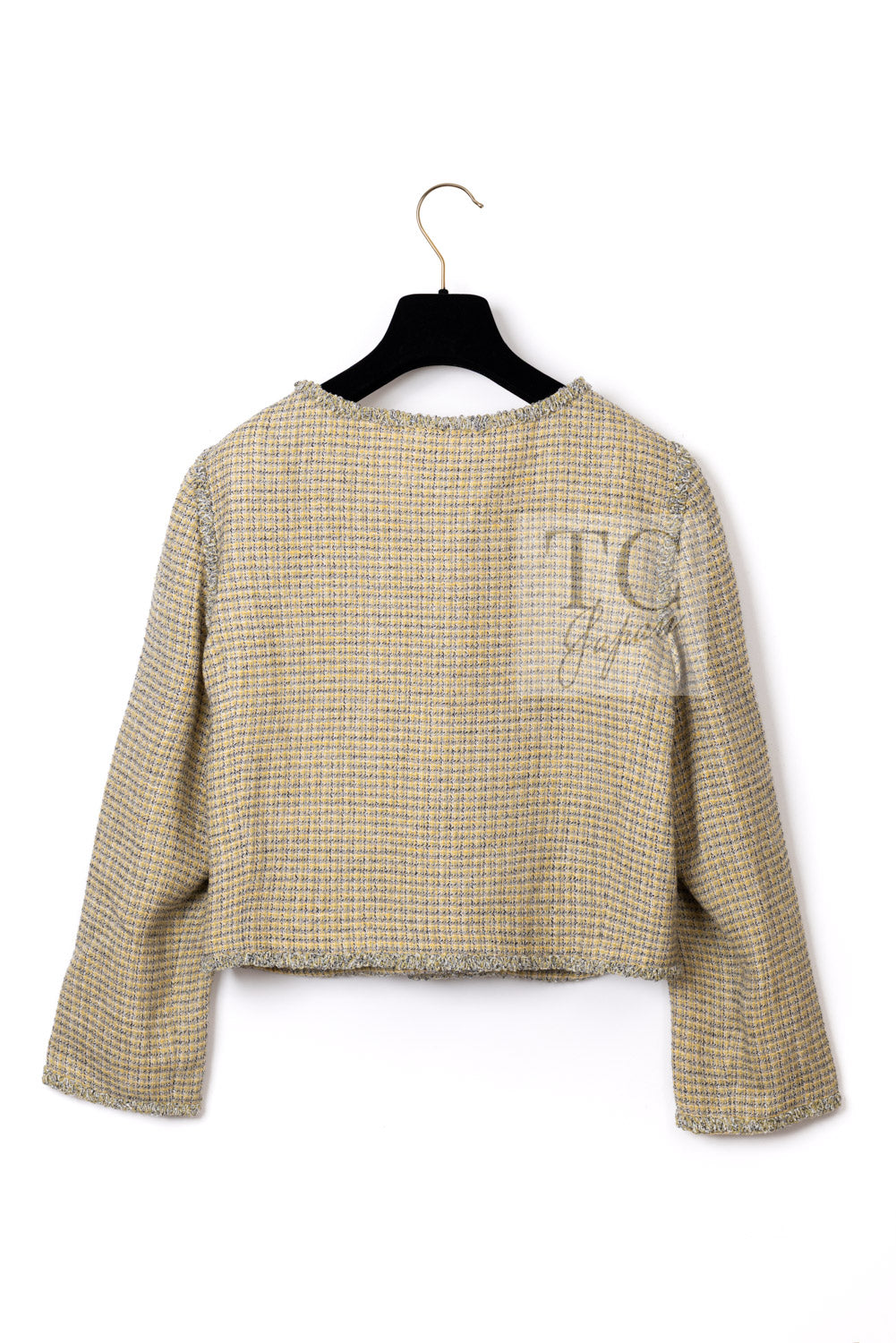 シャネル ジャケット CHANEL 11C イエロー グレー シルバー ノーカラー クロップド ツイード グリポワボタン 46
