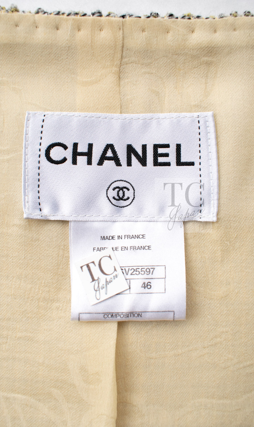 シャネル ジャケット CHANEL 11C イエロー グレー シルバー ノーカラー クロップド ツイード グリポワボタン 46