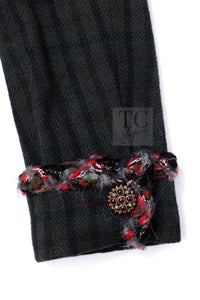CHANEL 13B Edinburgh Dark Green Check Wool Braided Collarless Gripoix Button Jacket 34 | HK