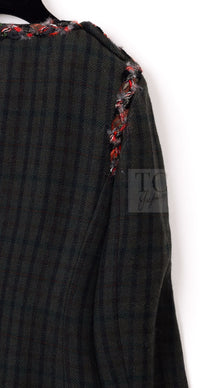 CHANEL 13B Edinburgh Dark Green Check Wool Braided Collarless Gripoix Button Jacket 34 | HK