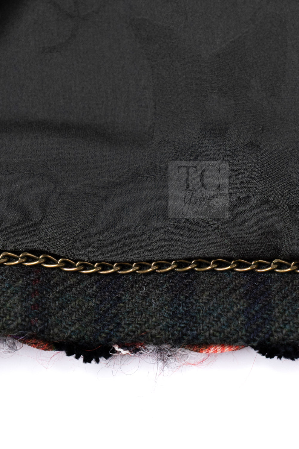 CHANEL 13B Edinburgh Dark Green Check Wool Braided Collarless Gripoix Button Jacket 34 | HK