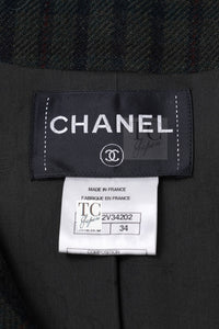 CHANEL 13B Edinburgh Dark Green Check Wool Braided Collarless Gripoix Button Jacket 34 | HK