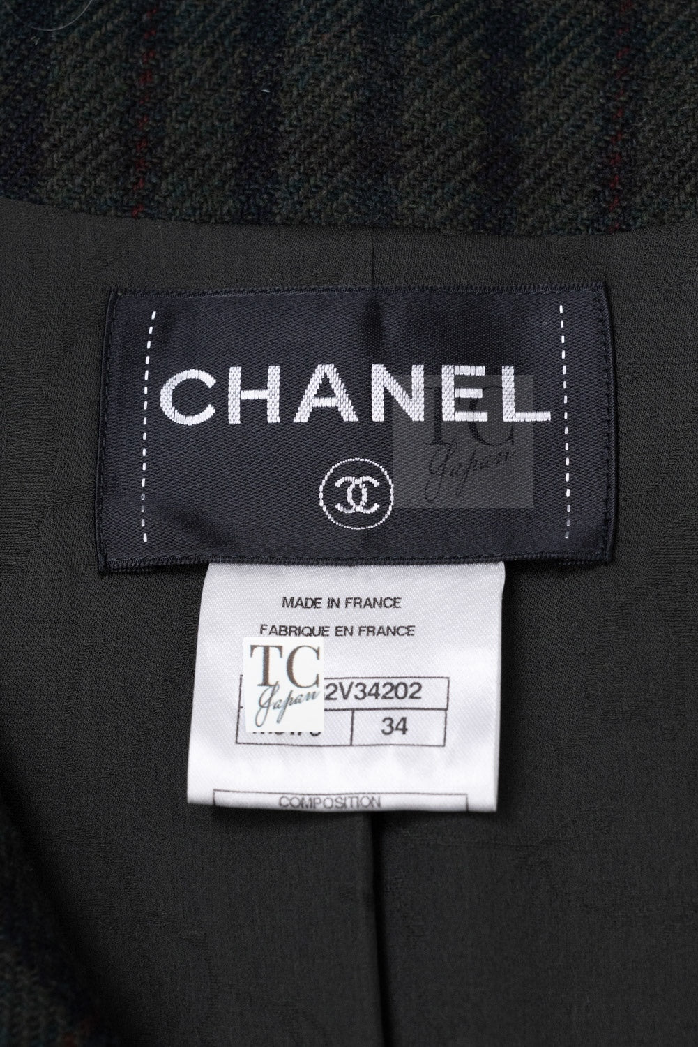 CHANEL 13B Edinburgh Dark Green Check Wool Braided Collarless Gripoix Button Jacket 34 | HK