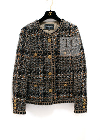 CHANEL 16PF Brown Mix Braid Trimming Collarless Wool Tweed Jacket 48 2