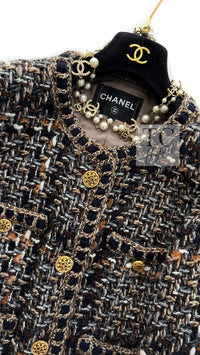 CHANEL 16PF Brown Mix Braid Trimming Collarless Wool Tweed Jacket 48 3