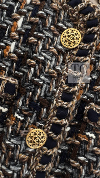 CHANEL 16PF Brown Mix Braid Trimming Collarless Wool Tweed Jacket 48 4