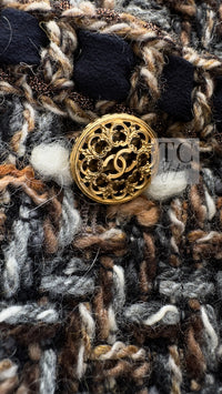 CHANEL 16PF Brown Mix Braid Trimming Collarless Wool Tweed Jacket 48 13