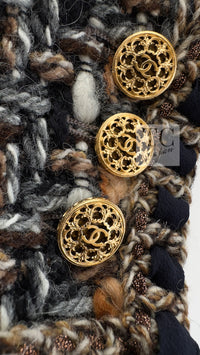 CHANEL 16PF Brown Mix Braid Trimming Collarless Wool Tweed Jacket 48 12