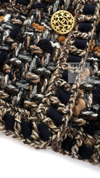 CHANEL 16PF Brown Mix Braid Trimming Collarless Wool Tweed Jacket 48 14