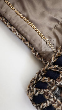 CHANEL 16PF Brown Mix Braid Trimming Collarless Wool Tweed Jacket 48 9