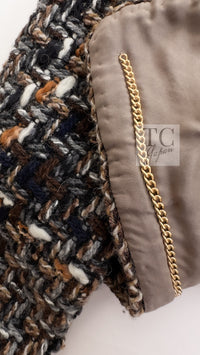 CHANEL 16PF Brown Mix Braid Trimming Collarless Wool Tweed Jacket 48 17