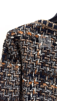 CHANEL 16PF Brown Mix Braid Trimming Collarless Wool Tweed Jacket 48 8