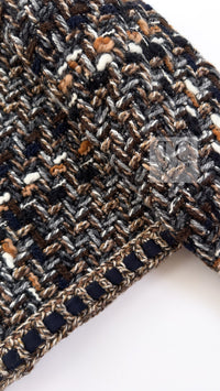 CHANEL 16PF Brown Mix Braid Trimming Collarless Wool Tweed Jacket 48 18