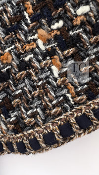 CHANEL 16PF Brown Mix Braid Trimming Collarless Wool Tweed Jacket 48 19