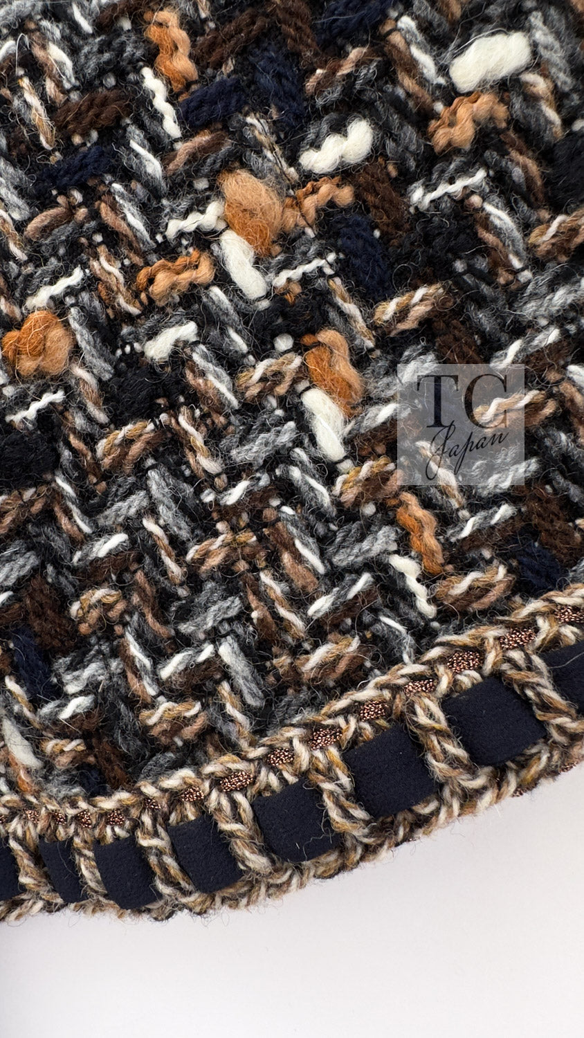 CHANEL 16PF Brown Mix Braid Trimming Collarless Wool Tweed Jacket 48 19