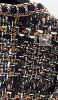 CHANEL 16PF Brown Mix Braid Trimming Collarless Wool Tweed Jacket 48 20