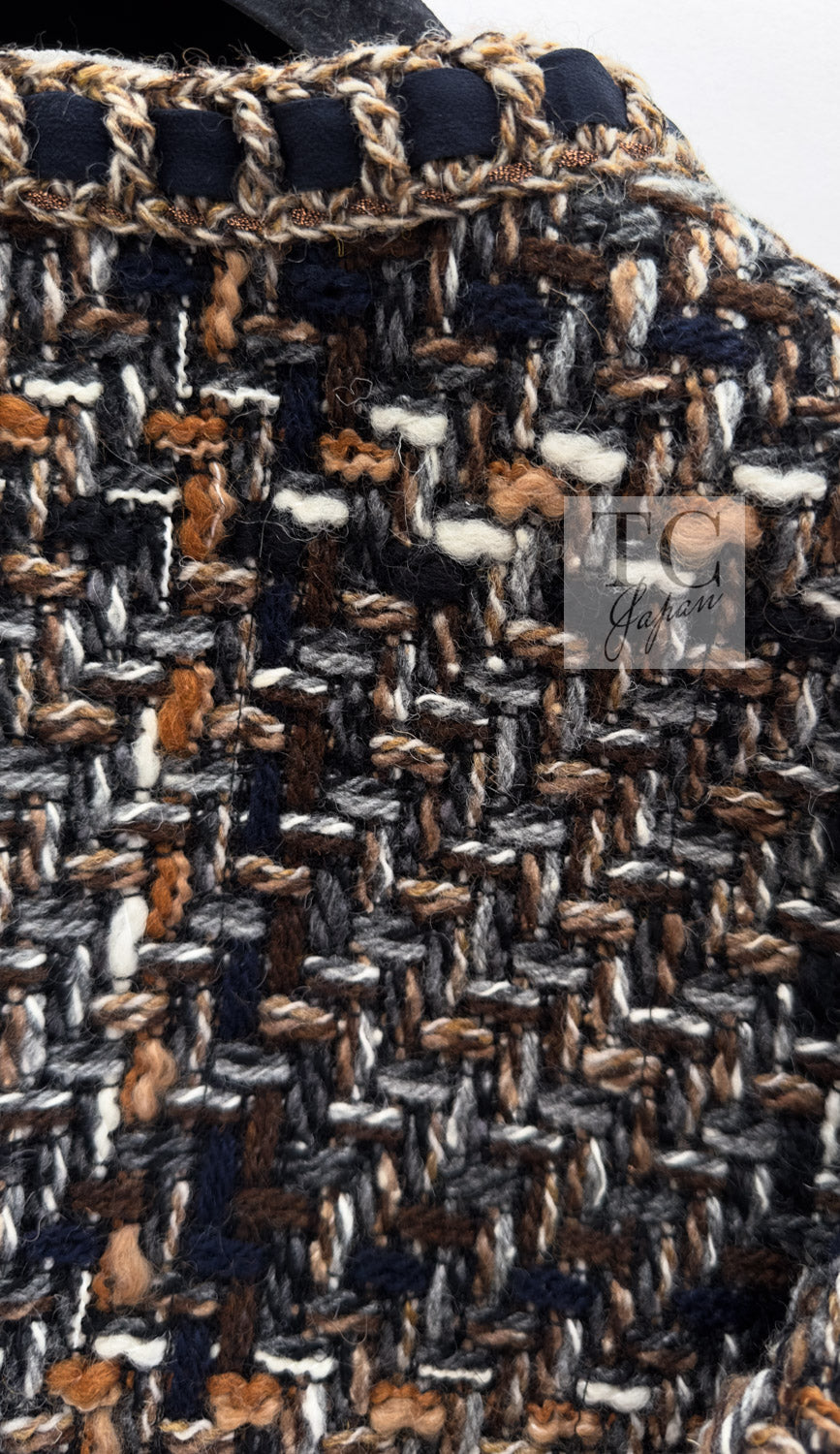 CHANEL 16PF Brown Mix Braid Trimming Collarless Wool Tweed Jacket 48 20