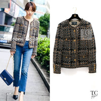 CHANEL 16PF Brown Mix Braid Trimming Collarless Wool Tweed Jacket 48 1