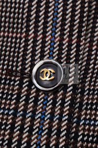 シャネル ヴィンテージ ブレザー ジャケット CHANEL 88A ブラウン チェック ウール テーラード ココボタン 40 42