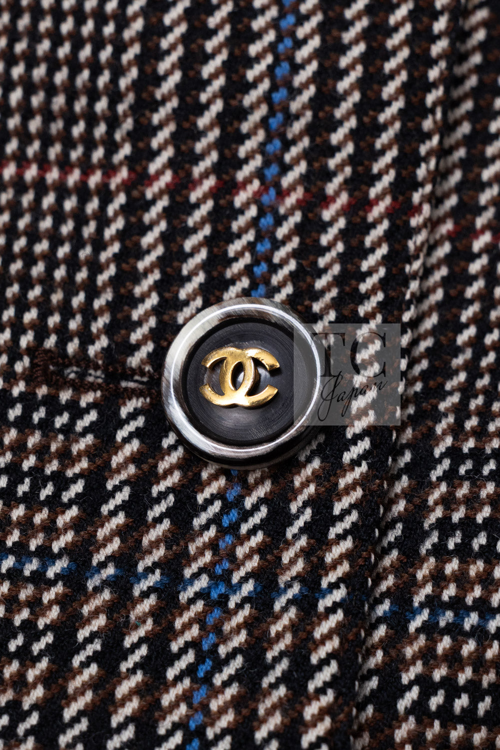 シャネル ヴィンテージ ブレザー ジャケット CHANEL 88A ブラウン チェック ウール テーラード ココボタン 40 42
