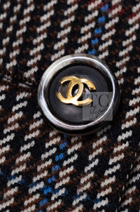 シャネル ヴィンテージ ブレザー ジャケット CHANEL 88A ブラウン チェック ウール テーラード ココボタン 40 42