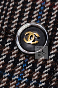 シャネル ヴィンテージ ブレザー ジャケット CHANEL 88A ブラウン チェック ウール テーラード ココボタン 40 42