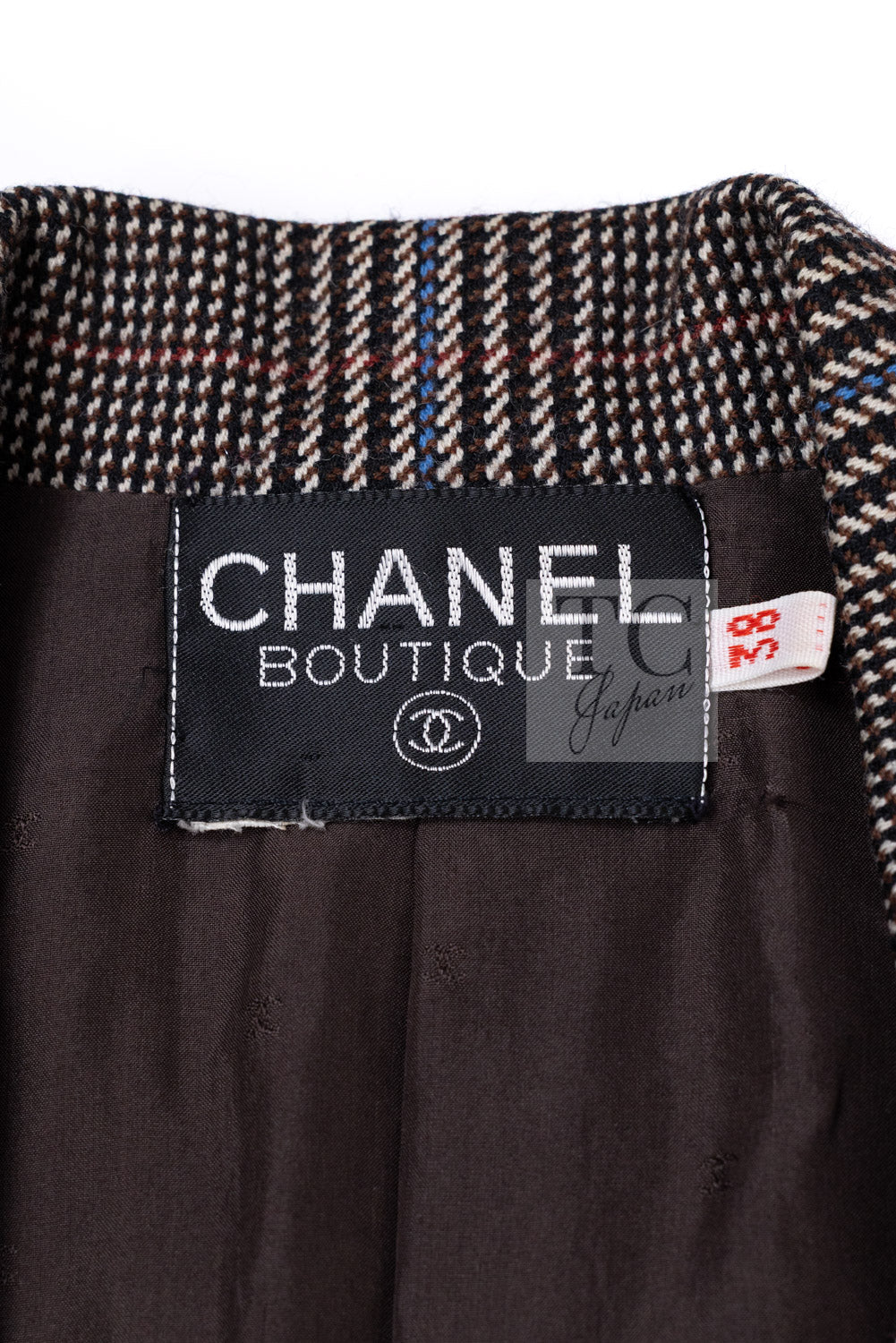 シャネル ヴィンテージ ブレザー ジャケット CHANEL 88A ブラウン チェック ウール テーラード ココボタン 40 42