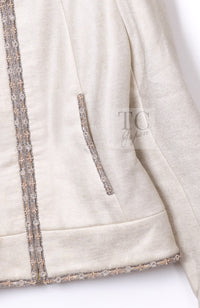 シャネル ジャケット ブルゾン CHANEL 08C アイボリー ベージュ ゴールド コットン カシミヤ ジッパー ビーズトリム 36 38
