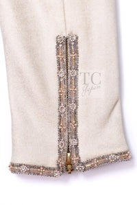 シャネル ジャケット ブルゾン CHANEL 08C アイボリー ベージュ ゴールド コットン カシミヤ ジッパー ビーズトリム 36 38