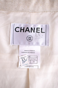 シャネル ジャケット ブルゾン CHANEL 08C アイボリー ベージュ ゴールド コットン カシミヤ ジッパー ビーズトリム 36 38
