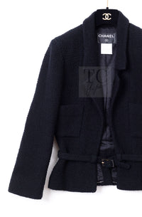 シャネル ジャケット CHANEL ブラック ベルト ウール ツイード ジャケット 36