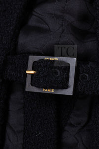 シャネル ジャケット CHANEL ブラック ベルト ウール ツイード ジャケット 36