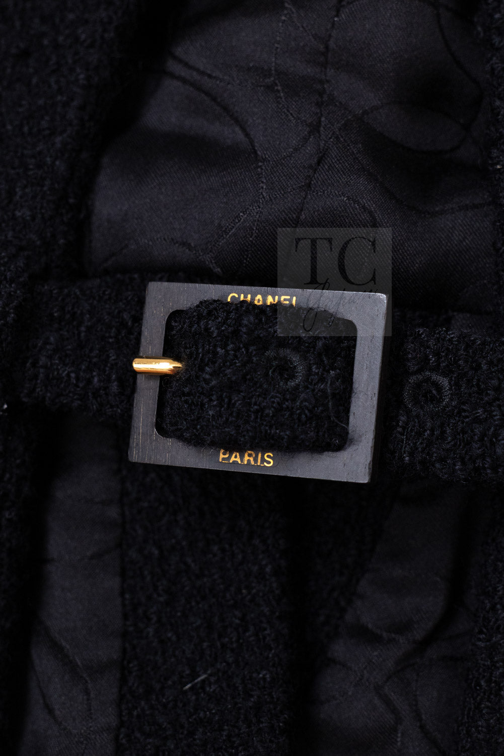シャネル ジャケット CHANEL ブラック ベルト ウール ツイード ジャケット 36