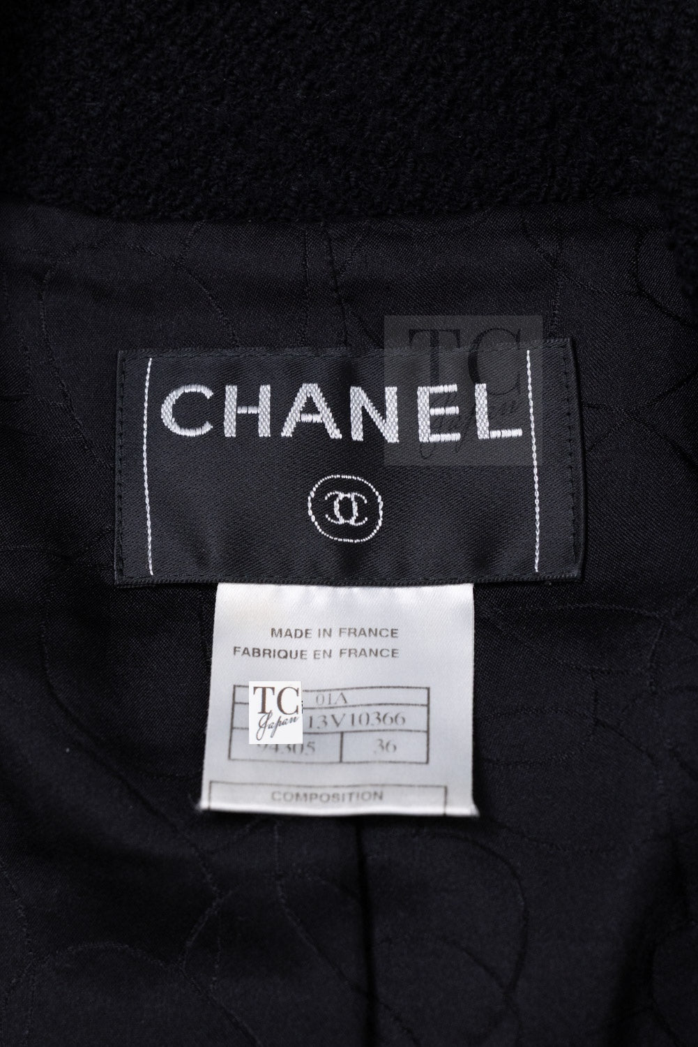 シャネル ジャケット CHANEL ブラック ベルト ウール ツイード ジャケット 36
