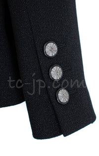 CHANEL 14B Black Metallic CC Buttons Wool Tweed Jacket 34 7