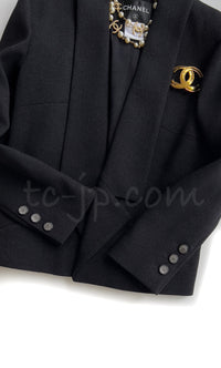 CHANEL 14B Black Metallic CC Buttons Wool Tweed Jacket 34 13