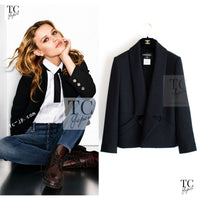 CHANEL 14B Black Metallic CC Buttons Wool Tweed Jacket 34 1