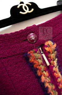 CHANEL 14A Wine Magenta Plum Wool Tweed Zipper Jacket 36 | US