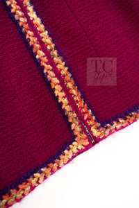 CHANEL 14A Wine Magenta Plum Wool Tweed Zipper Jacket 36 | US