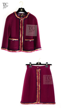 CHANEL 14A Wine Magenta Plum Wool Tweed Zipper Jacket 36 | US