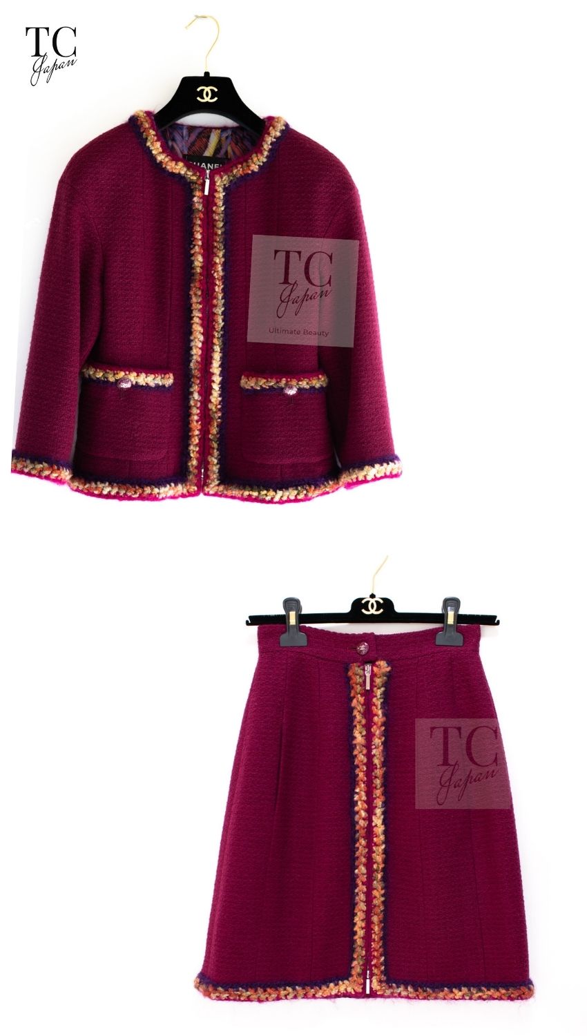 CHANEL 14A Wine Magenta Plum Wool Tweed Zipper Jacket 36 | US