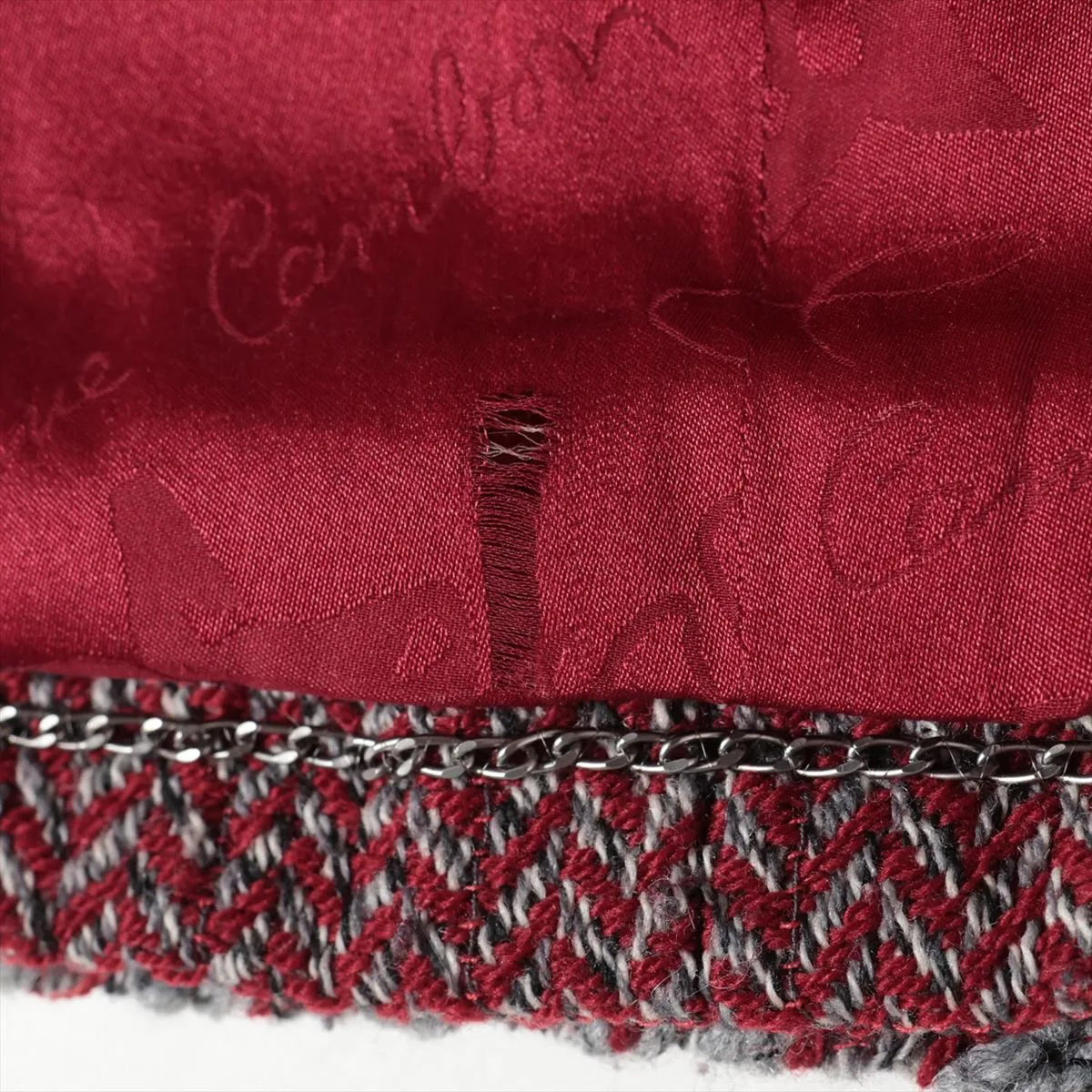 CHANEL 08A Bordeaux Wine Red Gray Collarless Wool Tweed Jacket 38 9