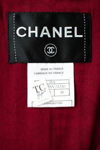 CHANEL 08A Bordeaux Wine Red Gray Collarless Wool Tweed Jacket 38 10