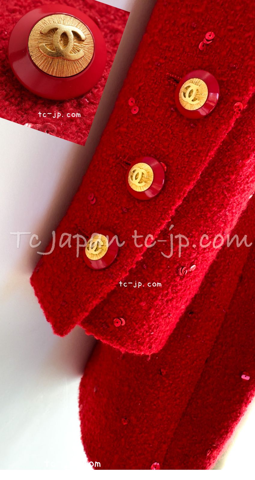 CHANEL 93A Vintage Red Sequin Wool Jacket Coat 38 40 42 シャネル ヴィンテージ レッド スパンコール ウール ジャケット コート 即発