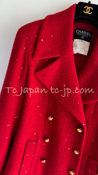 CHANEL 93A Vintage Red Sequin Wool Jacket Coat 38 40 42 シャネル ヴィンテージ レッド スパンコール ウール ジャケット コート 即発