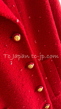 CHANEL 93A Vintage Red Sequin Wool Jacket Coat 38 40 42 シャネル ヴィンテージ レッド スパンコール ウール ジャケット コート 即発
